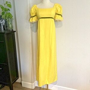 Lorrie Deb San Francisco 1960s Yellow Maxi Dress Union Made Green Velvet Empire